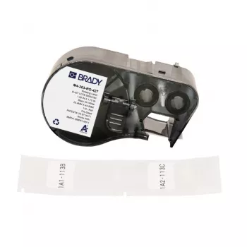 BRADY M4-203-RO-427 besisukanti savaiminio laminavimo etikečių kasetė DYMO XTL – 24 mm x 4 m, juoda ant baltos/skaidrios, pramoninis poliesteris
