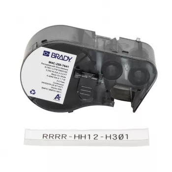 Brady M4C-250-7641 savaiminio laminavimo vinilo laidų žymekliai BMP51/BMP53, 38,1 mm x 19,05 mm, balti/peršviečiami, 6,4 m rulonas