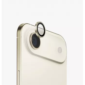 UNIQ Optix aliuminio fotoaparato objektyvo apsauga, skirta iPhone 15 Pro / 15 Pro Max – auksinė (3 vnt. su aplikatoriumi)