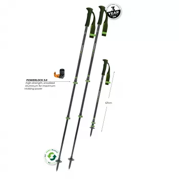 Komperdell Carbon EVO Zero teleskopinės trekingo lazdos, anglies pluošto vamzdis su titanalio apatine dalimi, Powerlock 3.0, Trek Foam 150 putų rankena, keičiami Vario ratukai