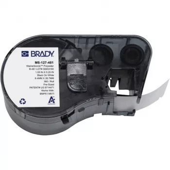 BRADY BMP51/BMP53/M511 savaiminio laminavimo vinilo etikečių kasetė, balta/peršviečiama, 25,4 mm x 25,4 mm, 250 etikečių