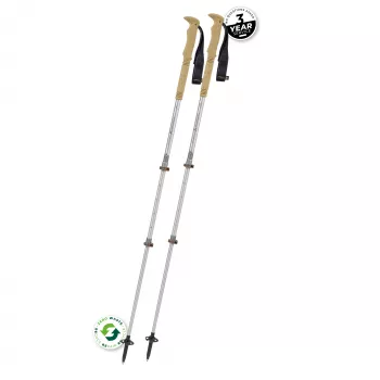 Komperdell Explorer Zero Cork teleskopinės trekingo lazdos, 3 dalių aliuminis 7075-T6, Powerlock 3.0, kamštinė rankena, keičiami Vario ratukai