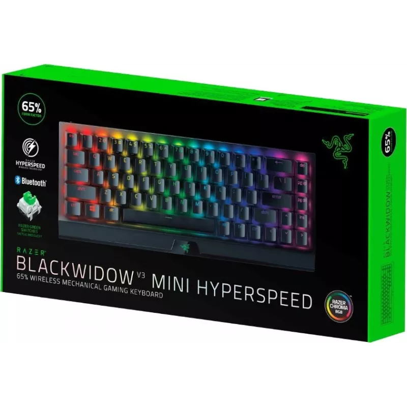 Razer BlackWidow V3 Mini HyperSpeed 65% belaidė mechaninė žaidimų klaviatūra - Razer Yellow jungikliai, Chroma RGB, Bluetooth 5.0, USB-C, juoda