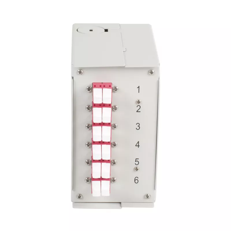 EFB DIN Rail paskirstymo dėžutė OM4, 12x LC pigtail, 6x LC-Duplex mova, šviesiai pilka
