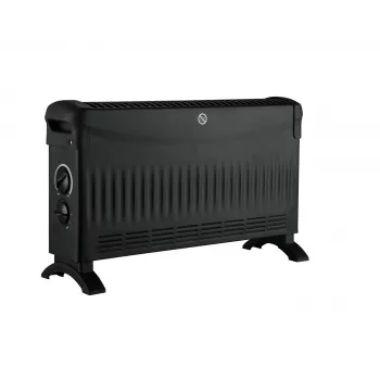 VOLTENO BASIC 2000W konvekcinis šildytuvas su 3 galingumo režimais 750W/1250W/2000W, reguliuojamu termostatu, apsauga nuo perkaitimo, nuo apvirtimo jungikliu, laisvai pastatomas, juodas