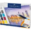 Faber-Castell Creative Studio akvarelės dažų rinkinys, 36 spalvos kietose tabletėse su teptuku ir kempinėle, maišymo paletė dangtelyje, studentų klasė, skaidrūs, papildomi, nešiojamas plastikinis dėklas