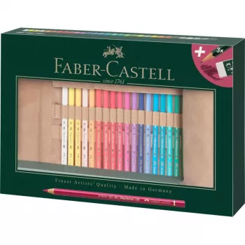 Faber-Castell Polychromos Multicolour 34 dalių meninių spalvotų pieštukų rinkinys su PITT Artist rašikliais ir teptuku