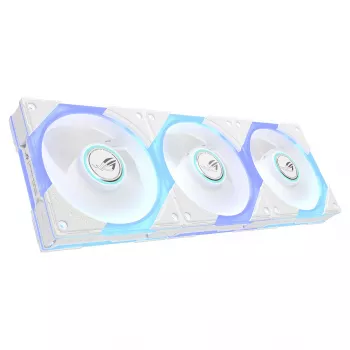 ASUS ROG Strix GR120 ARGB Reverse White 3in1 korpuso ventiliatorių rinkinys – 120mm PWM, 2500 RPM, 70.38 CFM, 3.88 mmH2O, Fluid Dynamic Bearing, Aura Sync