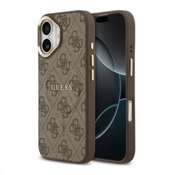 Guess Apple iPhone 17 PU odos 4G Gold rėmelio MagSafe dėklas rudas
