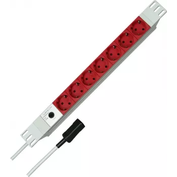 Kopp 19 inch 7 krypčių aliumininis PDU maitinimo skirstytuvas su IEC C14 įvadu, 1U montavimui į stelažą, 16 A, Schuko lizdai