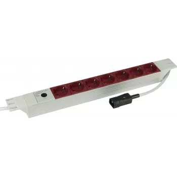 Kopp 19 inch 7 krypčių aliumininis PDU maitinimo skirstytuvas su IEC C14 įvadu, 1U montavimui į stelažą, 16 A, Schuko lizdai