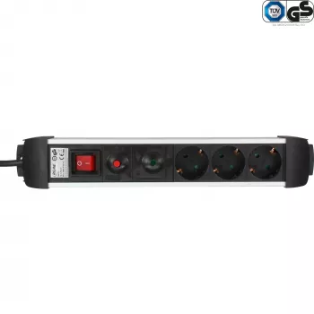 InLine® Aliumininis 3-jų lizdų ilgintuvas su apsauginiais lizdais ir apšviestu jungikliu, 1,5 m