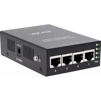 InLine 32304H 4 prievadų PoE+ 10Gigabit įpurškimo šakotuvas, metalinis, be ventiliatoriaus, 120W galia
