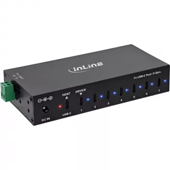 DELOCK InLine® USB 3.2 Gen.1 pramoninis USB-C 7 prievadų šakotuvas su maitinimo adapteriu
