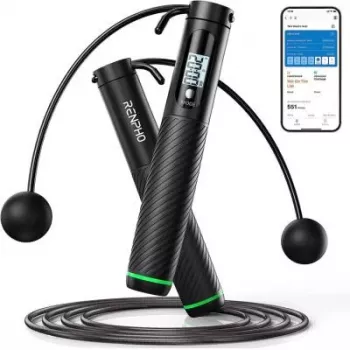 RENPHO Smart Jump Rope 2-in-1 R-Q008, Bluetooth 5.0, belaidis ir su virve režimai, LED ekranas, reguliuojamas ilgis, įkraunamas per USB-C, juoda
