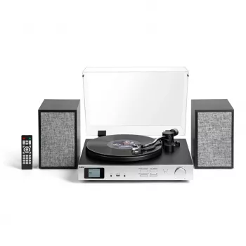 AKAI ATT-500SP juostinės pavaros vinilinis grotuvas su išoriniais garsiakalbiais, Bluetooth, USB įrašymu, juodos spalvos