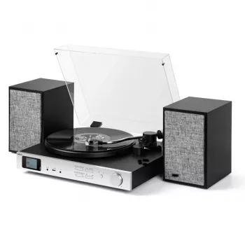 AKAI ATT-500SP juostinės pavaros vinilinis grotuvas su išoriniais garsiakalbiais, Bluetooth, USB įrašymu, juodos spalvos