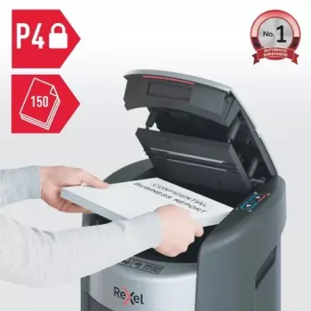 Rexel ShredMax AutoFeed+ 150X skersinio pjovimo dokumentų smulkintuvas P-4, 150 lapų automatinis padavimas, 44 l talpos krepšelis, juodos spalvos