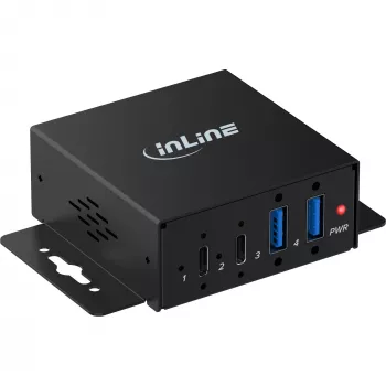 InLine® USB 3.2 Gen 2 pramoninis USB šakotuvas, 4 prievadai, 2x USB-A, 2x USB-C, metalinis, DIN bėgelio/sienos tvirtinimas, 10Gbps