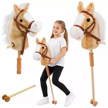 LEAN TOYS Hobby Horse Stick Horse Head with Galloping and Neighing Sounds, Beige, 100 cm