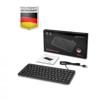 Perixx PERIBOARD-414 B DE laidinis mini USB klaviatūra, tyliais klavišais, vokišku išdėstymu, juoda