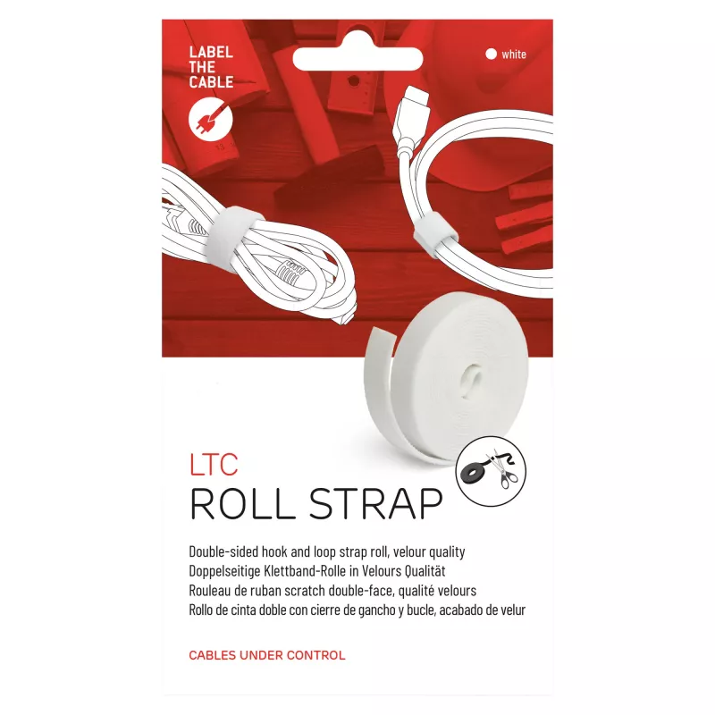 LABEL THE CABLE LTC PRO Roll Strap, dvipusis lipnus dirželis rulone, 25 m baltas