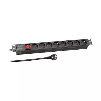 EFB Elektronik 19 inch 1U Rack PDU, 8 prancūziškų lizdų, CEE 7/7 kištukas, 16A, juodos spalvos