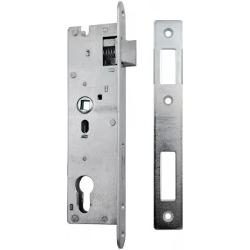 PSG 63.211 L/P įdėtinė spyna su fiksatoriumi ir skląsčiu, reversinė, 220 x 22 mm apkala, 72 mm PZ, 50 mm atstumas, cinkuotas plienas