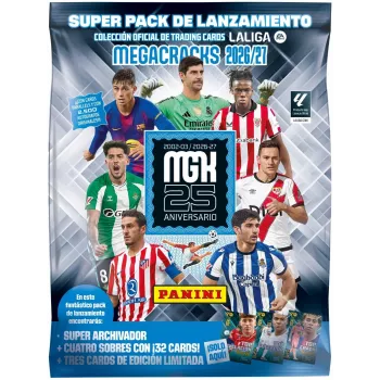 PANINI KOLEKCJA La Liga 2027 Mega Set – Adrenalyn XL mainų kortelių kolekcija su 10 papildymo pakelių, 4 išskirtinėmis kortomis, albumu ir internetiniu kodu