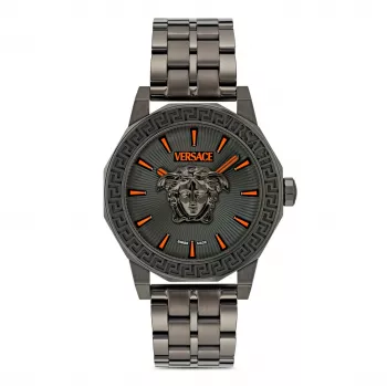 Versace vyriškas V-Race GMT Alarm laikrodis VE9I00524 43mm nerūdijančio plieno, juodas ciferblatas