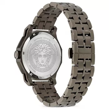Versace vyriškas V-Race GMT Alarm laikrodis VE9I00524 43mm nerūdijančio plieno, juodas ciferblatas