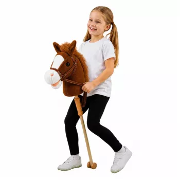 LEAN TOYS Hobby Horse lazda su žirgo galva, gaudančia ir tvinksinčia kanopomis, ruda, 100 cm