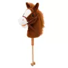 LEAN TOYS Hobby Horse lazda su žirgo galva, gaudančia ir tvinksinčia kanopomis, ruda, 100 cm