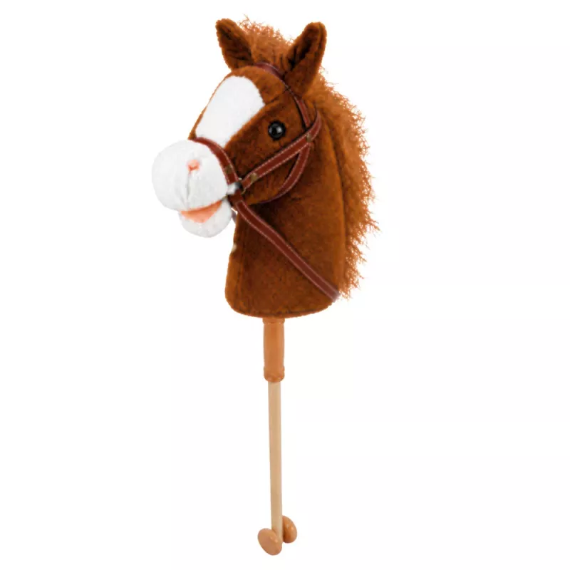 LEAN TOYS Hobby Horse lazda su žirgo galva, gaudančia ir tvinksinčia kanopomis, ruda, 100 cm