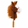 LEAN TOYS Hobby Horse lazda su žirgo galva, gaudančia ir tvinksinčia kanopomis, ruda, 100 cm