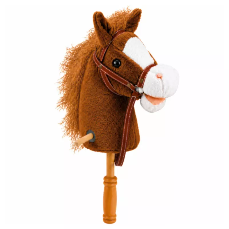 LEAN TOYS Hobby Horse lazda su žirgo galva, gaudančia ir tvinksinčia kanopomis, ruda, 100 cm