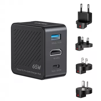 UNITEK P1242ABK01 GaN 3-in-1 kelionių įkroviklis ir stotelė 65W su 4K@60Hz HDMI, USB-A ir USB-C