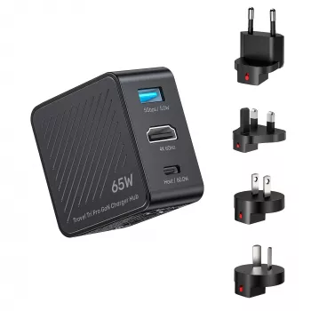 UNITEK P1242ABK01 GaN 3-in-1 kelionių įkroviklis ir stotelė 65W su 4K@60Hz HDMI, USB-A ir USB-C