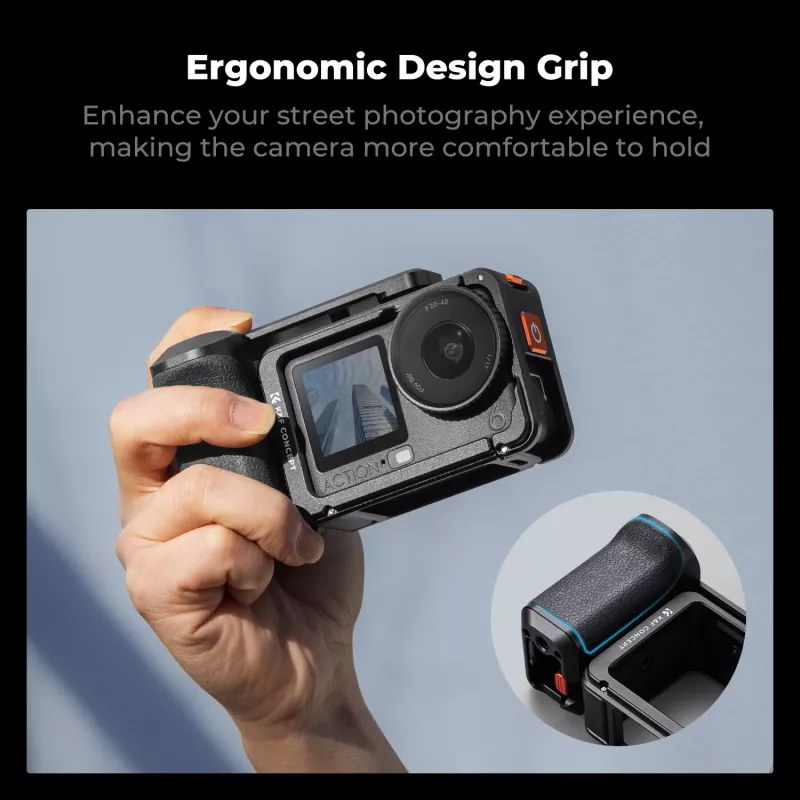 KF fotoaparato narvelis su rankena, skirtas DJI Osmo Action 6 / Action 5 / Action 4 / Action 3, aliuminio lydinys, juodas, KF12.0036