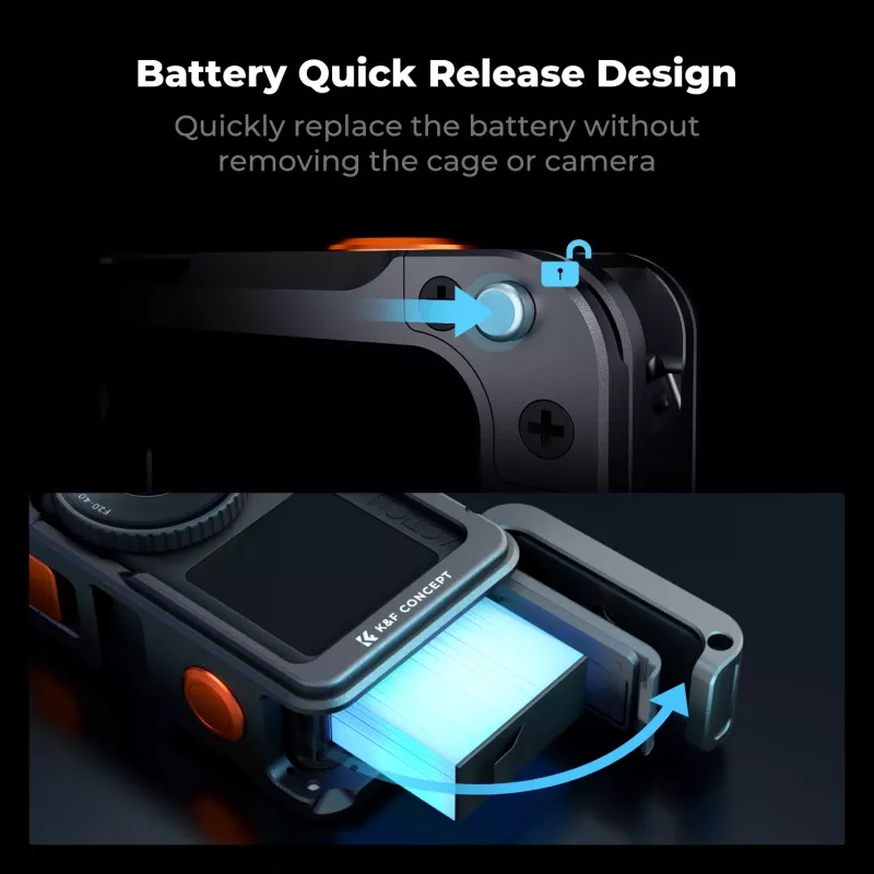KF fotoaparato narvelis su rankena, skirtas DJI Osmo Action 6 / Action 5 / Action 4 / Action 3, aliuminio lydinys, juodas, KF12.0036