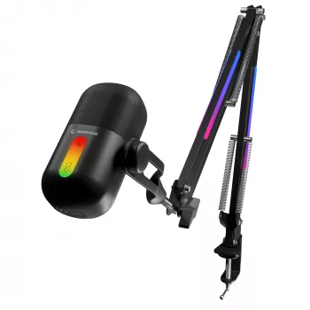 Rampage ARPEJ žaidimų kondensatorinis mikrofonas ant strėlės laikiklio, RGB, juodas