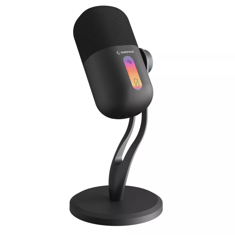 Rampage ARPEJ Black RGB kondensatorinis mikrofonas su stovo ranka, pop filtru ir amortizatoriumi