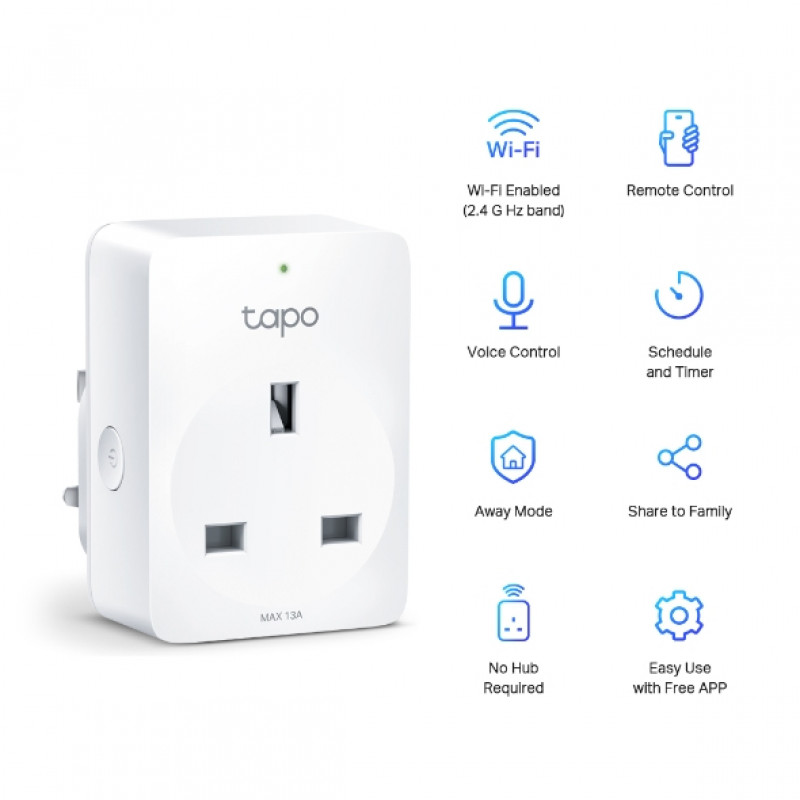 TP-Link Tapo P100 išmanusis kištukas (1 vnt.) – Wi-Fi valdymas, balsu ir programa
