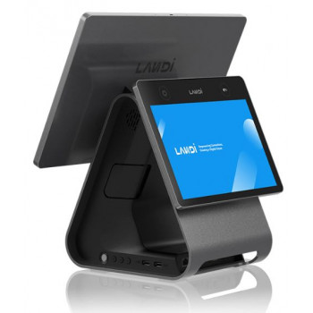 LANDI GLOBAL C20Pro-GMSECR 15,1 colio ir 10,1 colio dviejų ekranų kasos terminalas su 80 mm spausdintuvu, 4GB RAM, 64GB, juodas