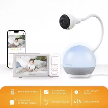 Chillax DM 610 vaizdo kūdikio stebėjimo monitorius su žirafos nuotaikos miego treneriu - 2,8 inch spalvotas LCD, 2,4 GHz FHSS, 300 m atstumas, naktinis matymas, dvipusis ryšys, temperatūros jutiklis, lopšinės, naktinė lemputė, tvirtinamas prie sienos, baltas