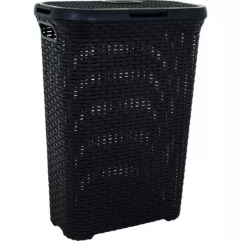 CURVER Style 40L skalbinių dėžė su atidengiamu dangčiu, rotango efektu, juoda