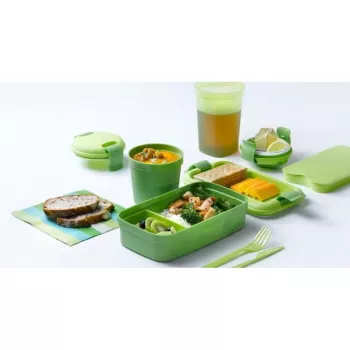 CURVER Lunch&Go stačiakampis maisto dubenėlis su stalo įrankiais 1,4L žalias