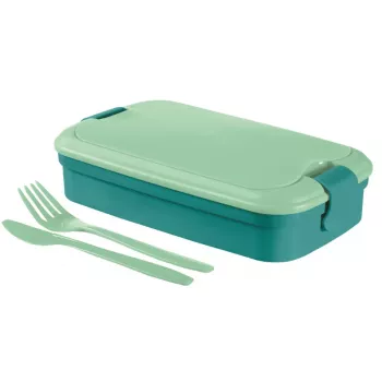 CURVER Lunch&Go stačiakampis maisto indas su įmontuotais stalo įrankiais, 1,4L, mėlynas