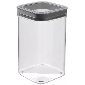 CURVER Dry Cube kvadratinis maisto laikymo indas 1,8 l, permatomas su pilku dangteliu, hermetiškas ir nepralaidus