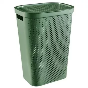 CURVER Infinity Recycled 60L skalbinių dėžė, žalia, 44x35x60 cm, ventiliuojama skalbinių dėžė su dangčiu ir rankenomis